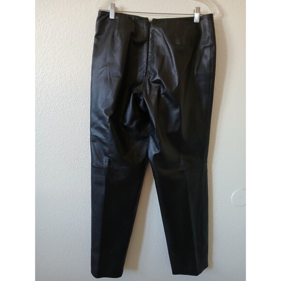 Belle Sport Womens Genuine Leather Pants Black Size 8 Straight Leg Elegant - Picture 3 of 12